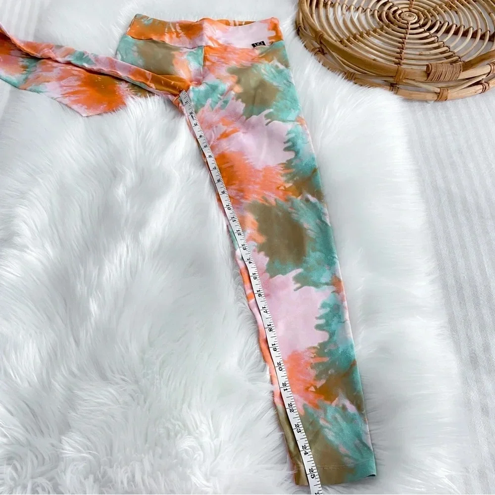 Lici Fit Tie Due Bloom Leggings Multicolored Orange Blue High Waisted Rise S